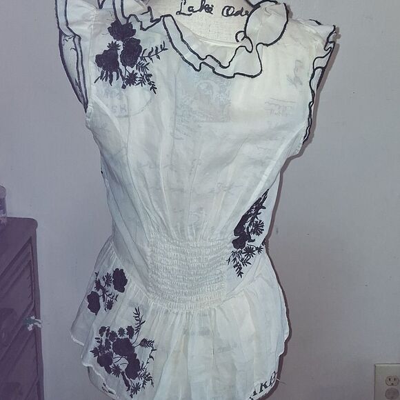 Anthropologie LITHE Cream Sleeveless Ruffled Peplum Blouse - Picture 8 of 9